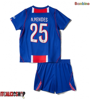 Paris Saint-Germain Nuno Mendes #25 Prima Maglia Bambino 2026-27 Manica Corta (+ Pantaloni corti)